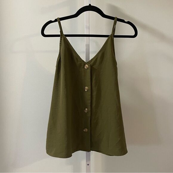 Entro Hunter Green Sleeveless Top with Buttons - Picture 1 of 4